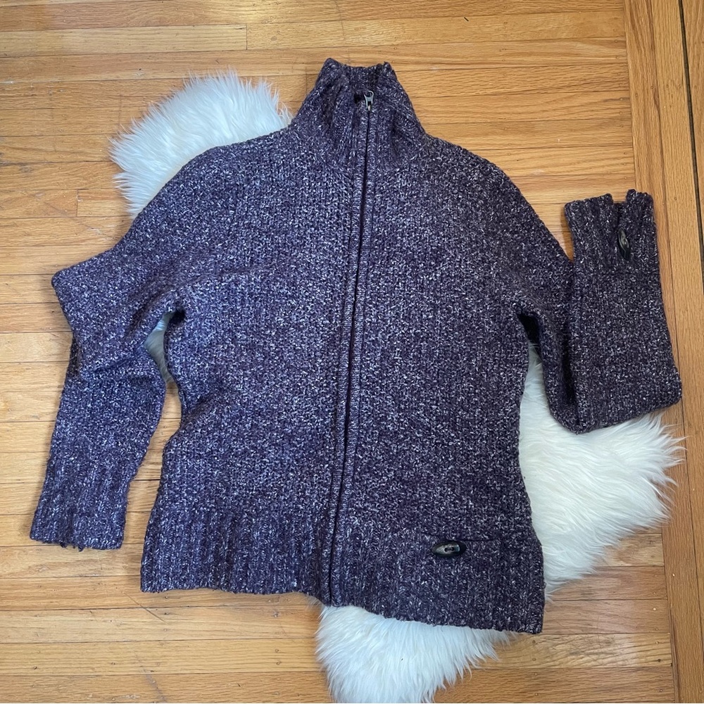 Lole Large Purple Wool Zipup Sweater